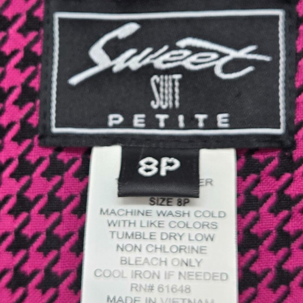 Sweet Suit Petite* Fuchsia & Black* Classic Houndstooth Weave Blazer* Size: 8P - Picture 2 of 7